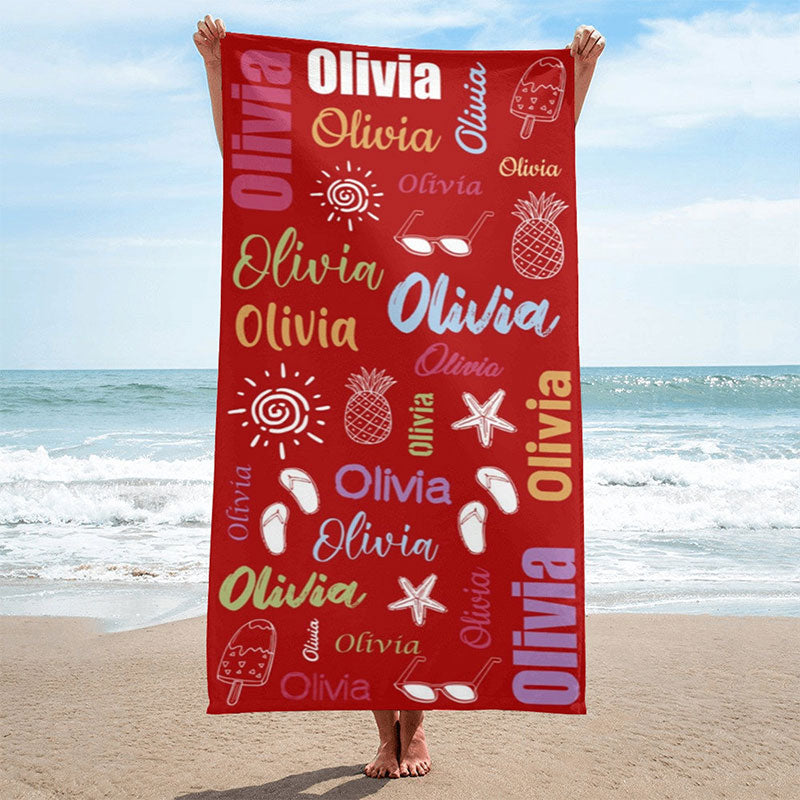 Lofaris Personalized Summer Picture And Name Beach Towel
