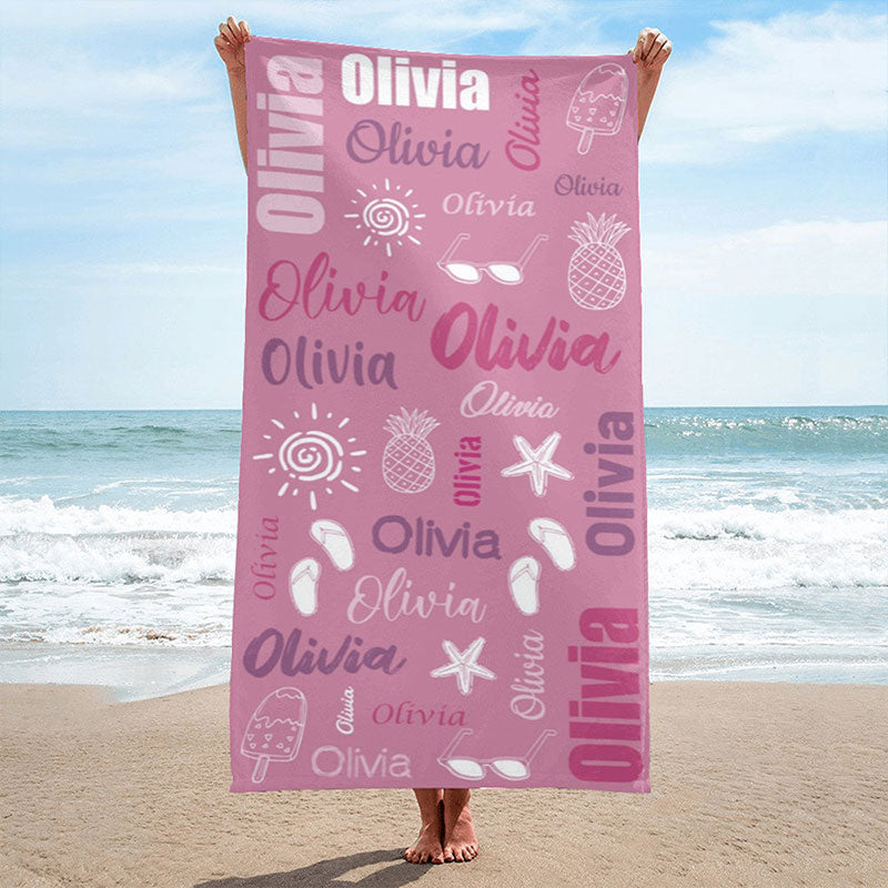 Lofaris Personalized Summer Picture And Name Beach Towel