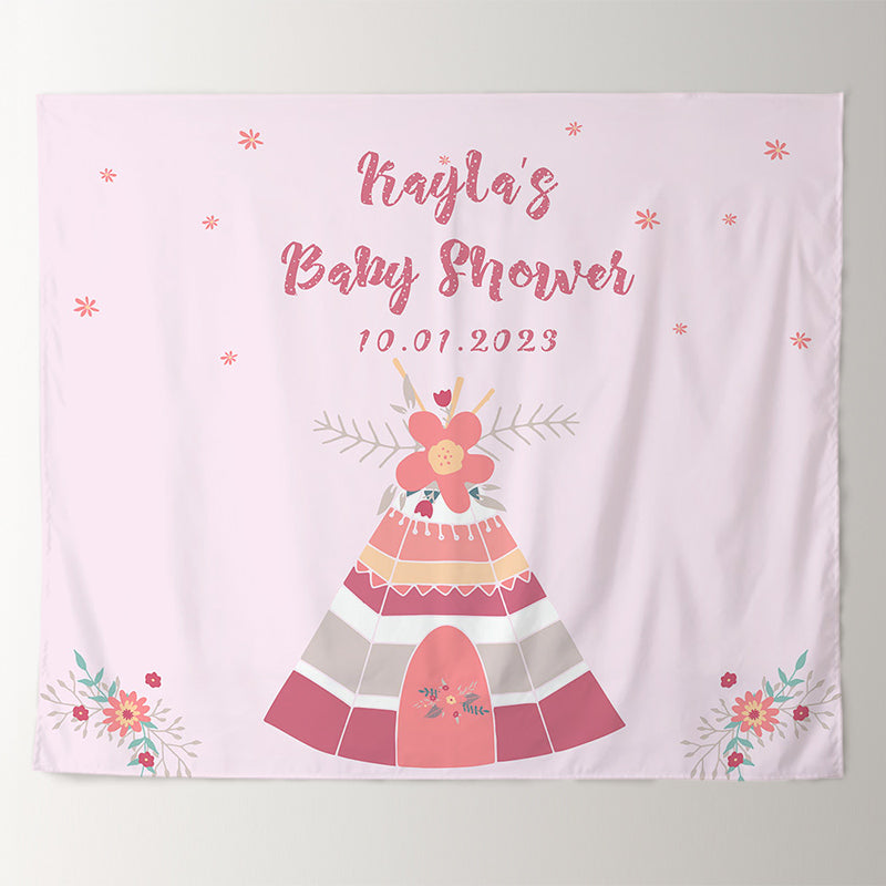 Lofaris Personalized Teepee Sign Baby Shower Backdrop Banner