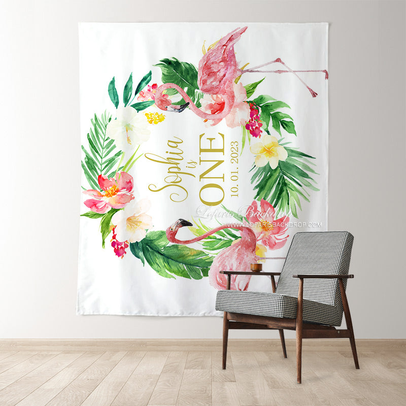 Lofaris Personalized Tropical Flamingo Birthday Party Backdrop