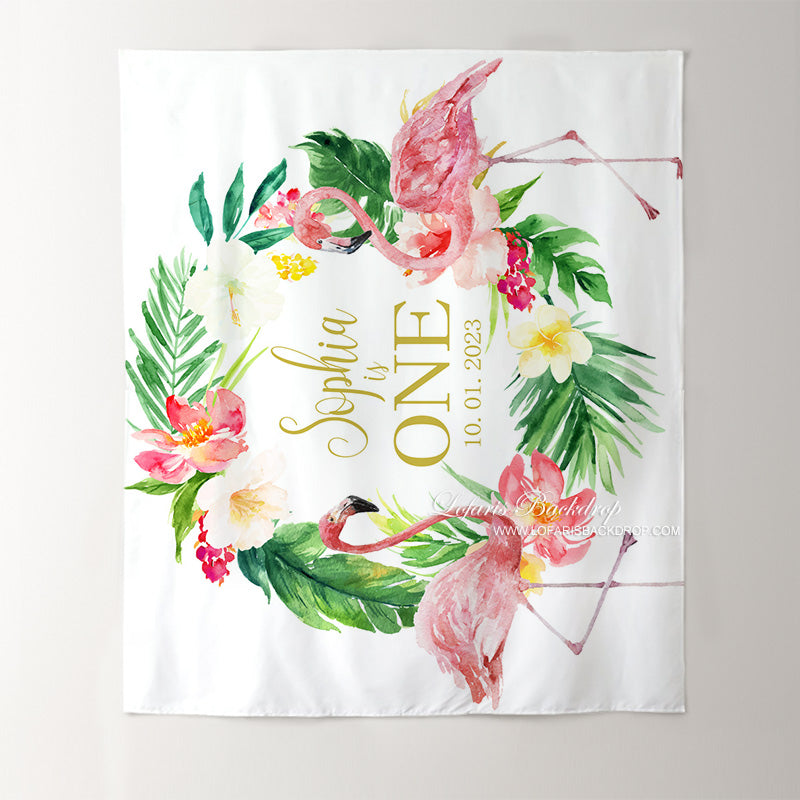 Lofaris Personalized Tropical Flamingo Birthday Party Backdrop