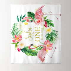 Lofaris Personalized Tropical Flamingo Birthday Party Backdrop