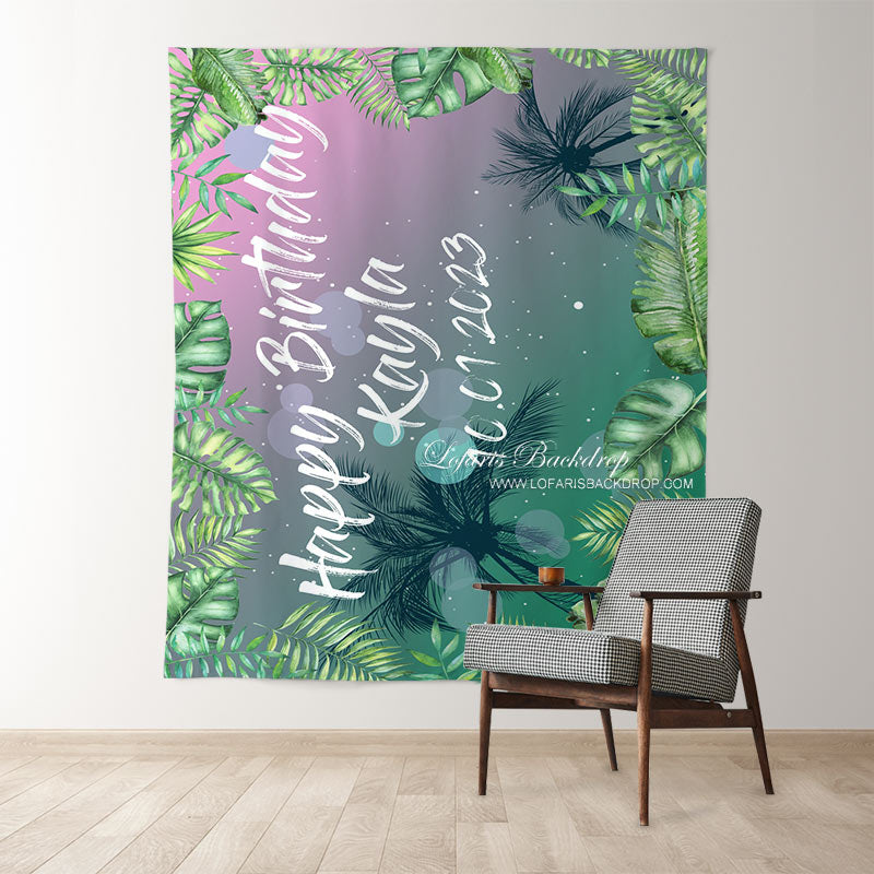 Lofaris Personalized Tropical Night Birthday Backdrop Banner