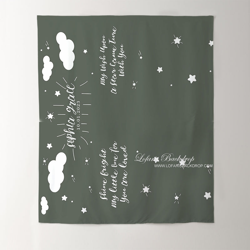 Lofaris Personalized Twinkle White Clouds Baby Shower Backdrop