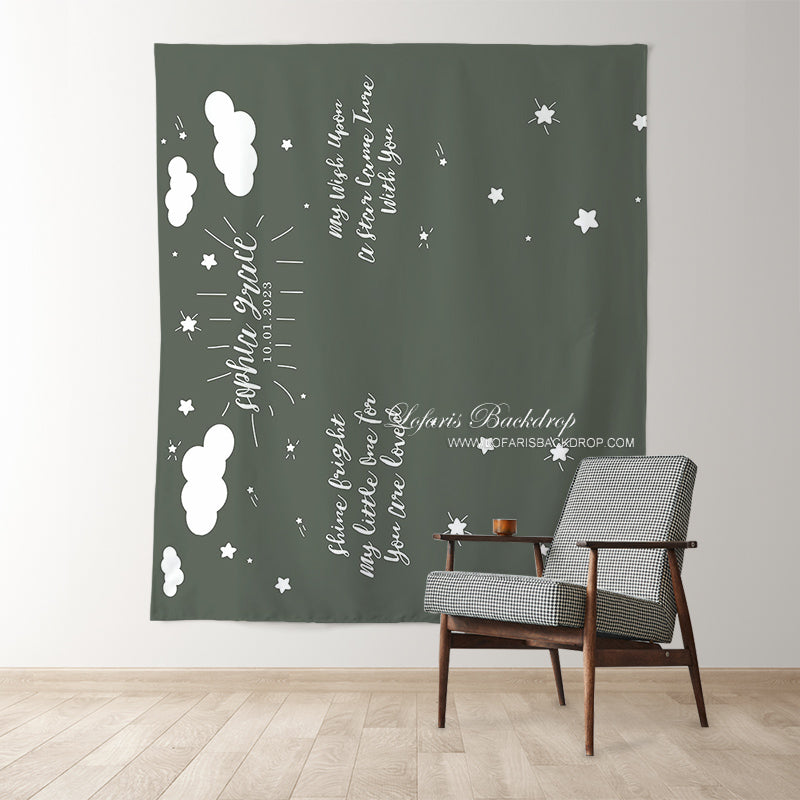 Lofaris Personalized Twinkle White Clouds Baby Shower Backdrop