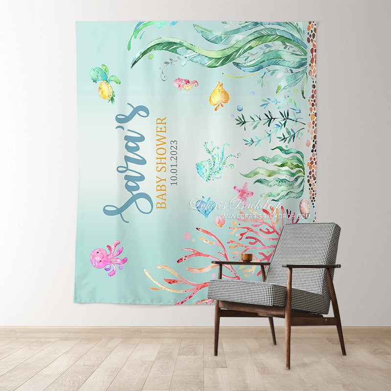 Lofaris Personalized Under the Sea Baby Shower Backdrop Banner