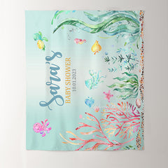 Lofaris Personalized Under the Sea Baby Shower Backdrop Banner