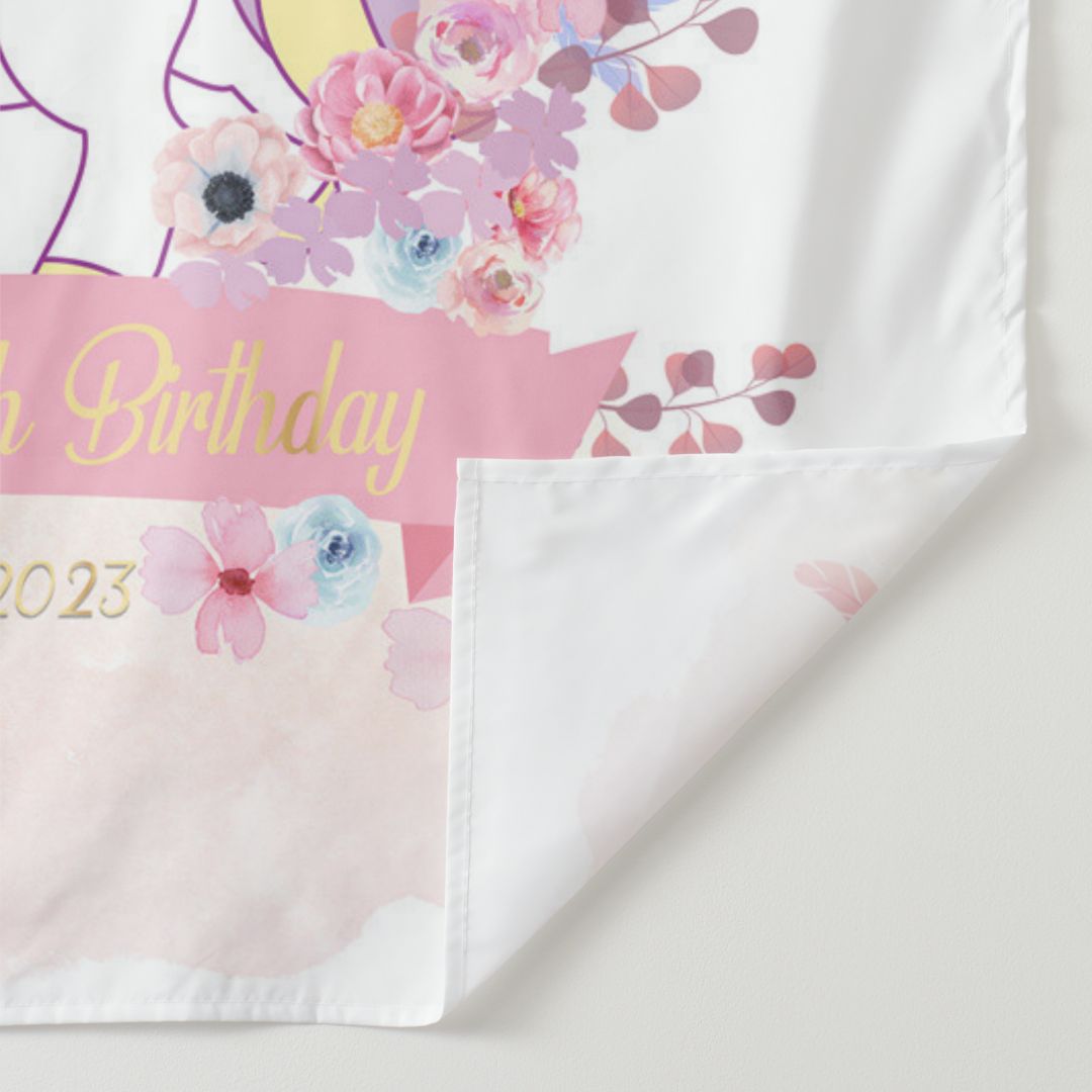 Lofaris Personalized Unicorn And Flower Birthday Backdrop Banner