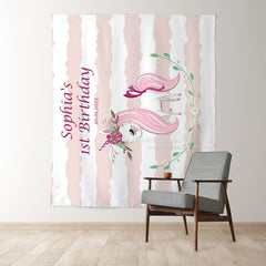Lofaris Personalized Unicorn And Stripe Birthday Backdrop Decor