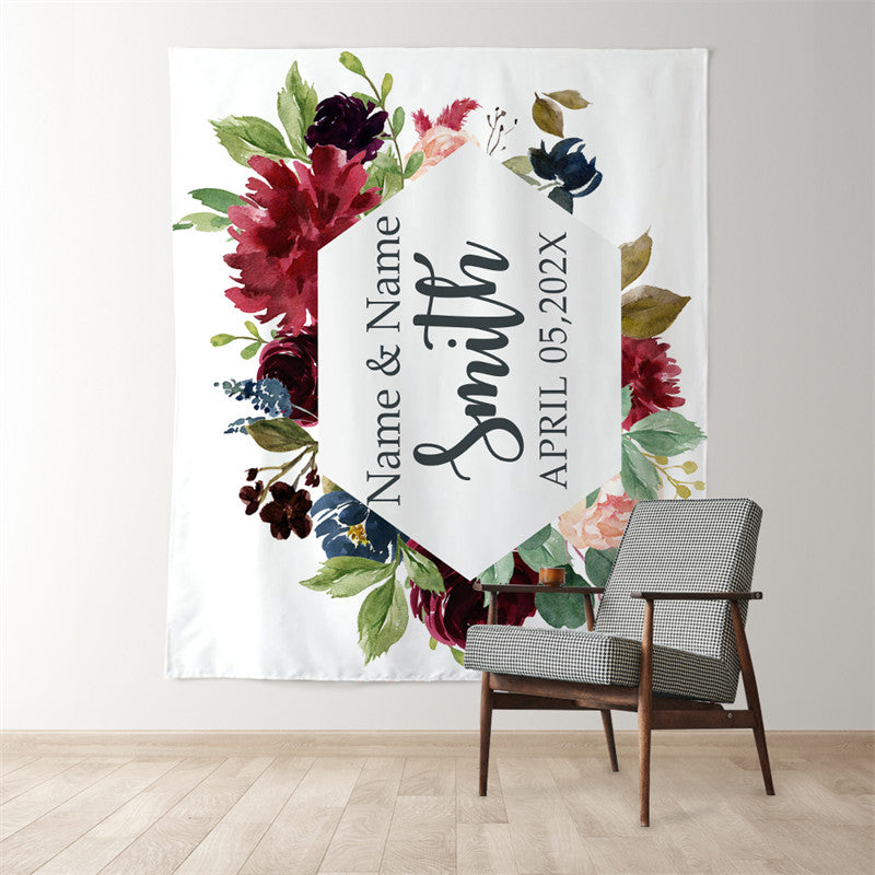 Lofaris Personalized Watercolor Floral Name Photo Wedding Backdrop