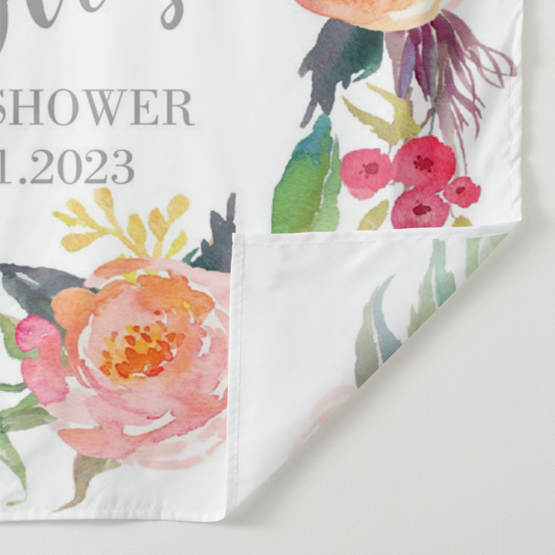 Lofaris Personalized Watercolor Flowers Baby Shower Backdrop Banner