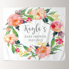 Lofaris Personalized Watercolor Flowers Baby Shower Backdrop Banner
