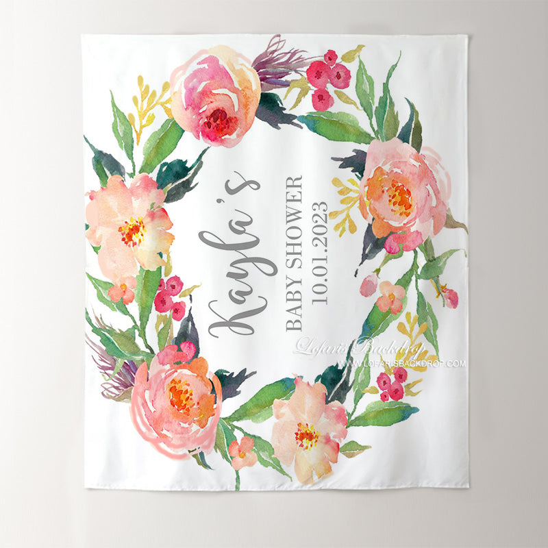 Lofaris Personalized Watercolor Flowers Baby Shower Backdrop Banner