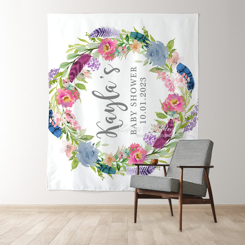 Lofaris Personalized Watercolor Flowers Baby Shower Backdrop Photography