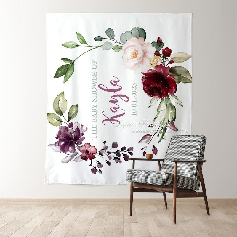 Lofaris Personalized Watercolor Flowers Boho Baby Shower Backdrop