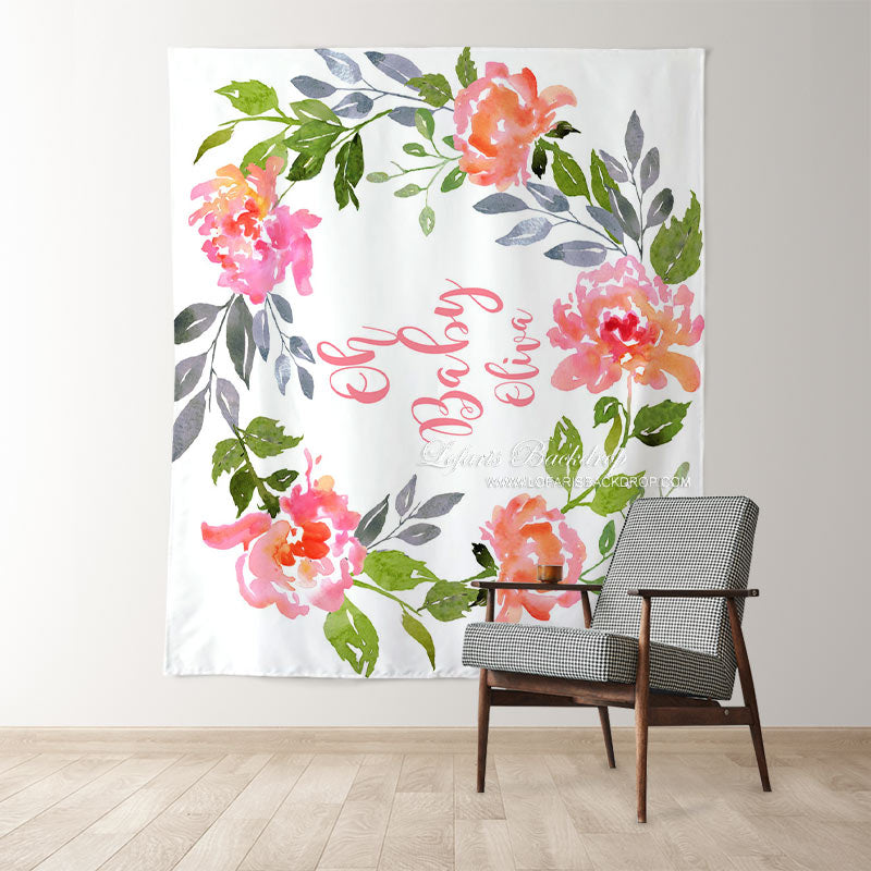 Lofaris Personalized Watercolor Flowers Oh Baby Shower Backdrop