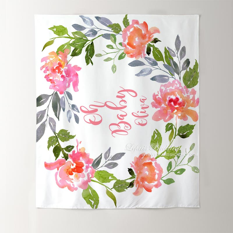 Lofaris Personalized Watercolor Flowers Oh Baby Shower Backdrop