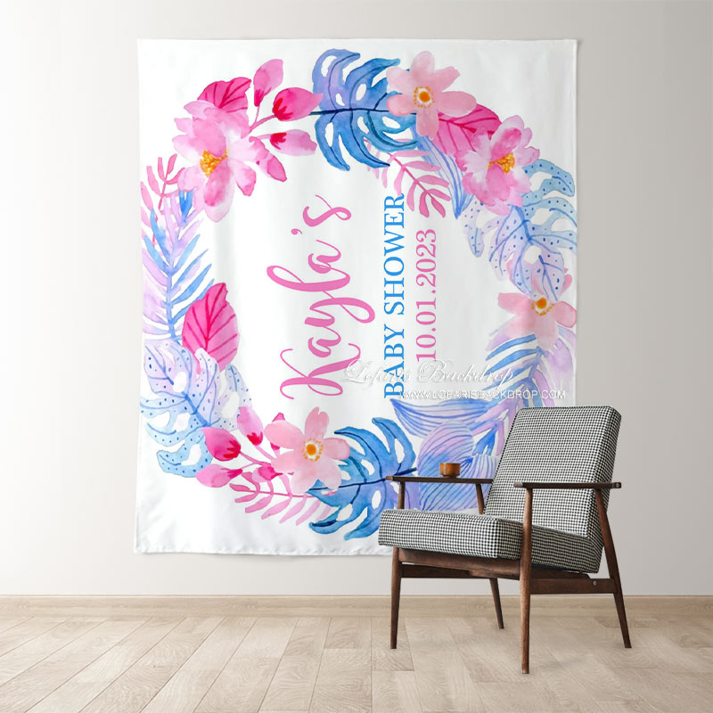 Lofaris Personalized Watercolor Tropical Flowers Baby Shower Backdrop