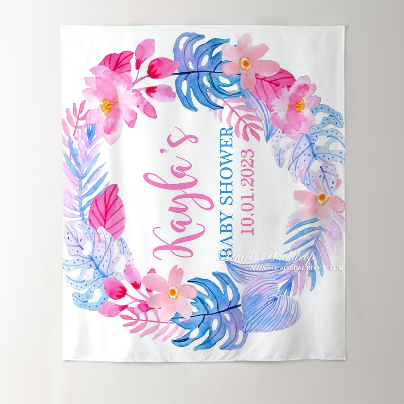 Lofaris Personalized Watercolor Tropical Flowers Baby Shower Backdrop