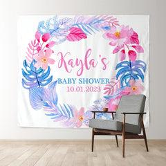 Lofaris Personalized Watercolor Tropical Flowers Baby Shower Backdrop