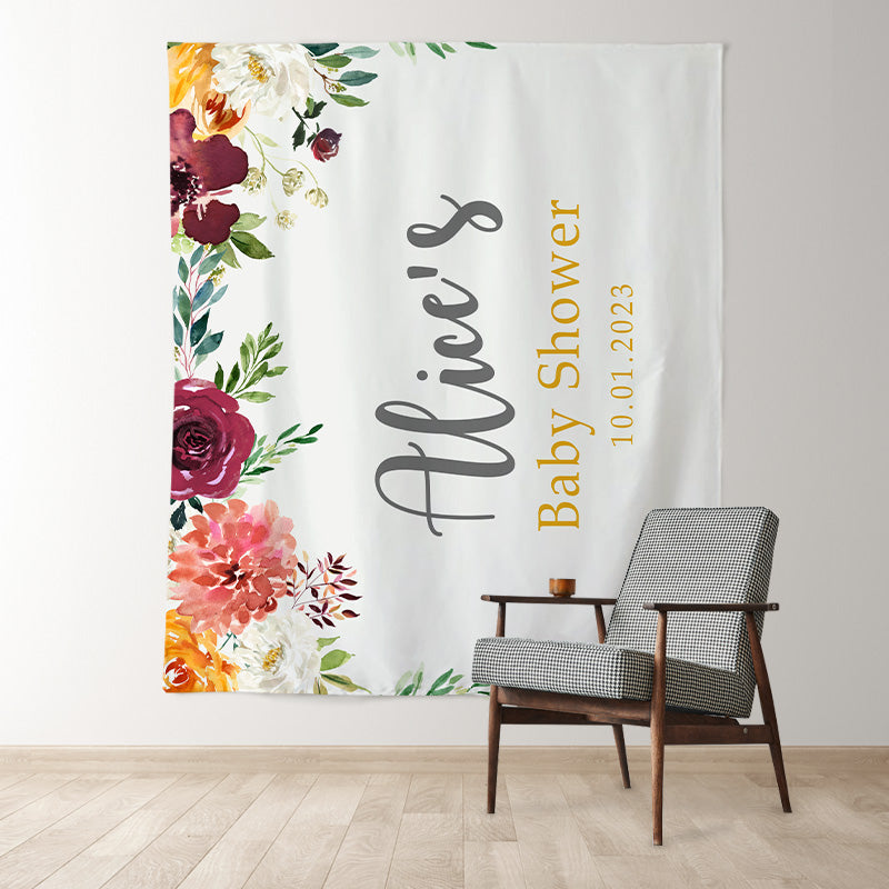 Lofaris Personalized White Floral Baby Shower Girl Backdrop