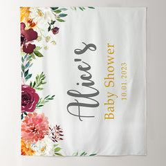 Lofaris Personalized White Floral Baby Shower Girl Backdrop