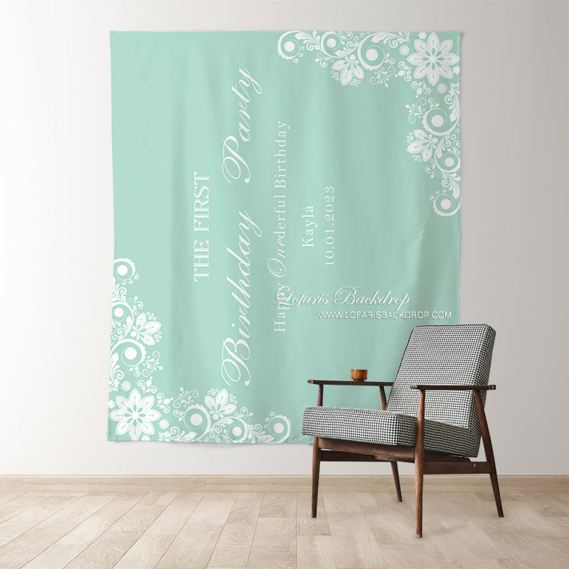 Lofaris Personalized White Flower Green Birthday Backdrop Banner