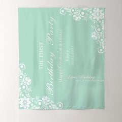 Lofaris Personalized White Flower Green Birthday Backdrop Banner