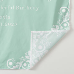 Lofaris Personalized White Flower Green Birthday Backdrop Banner