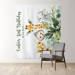 Lofaris Personalized Wild One Safari Birthday Backdrop Banner