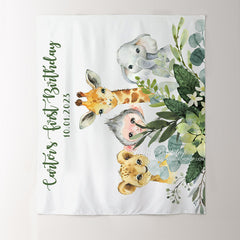 Lofaris Personalized Wild One Safari Birthday Backdrop Banner