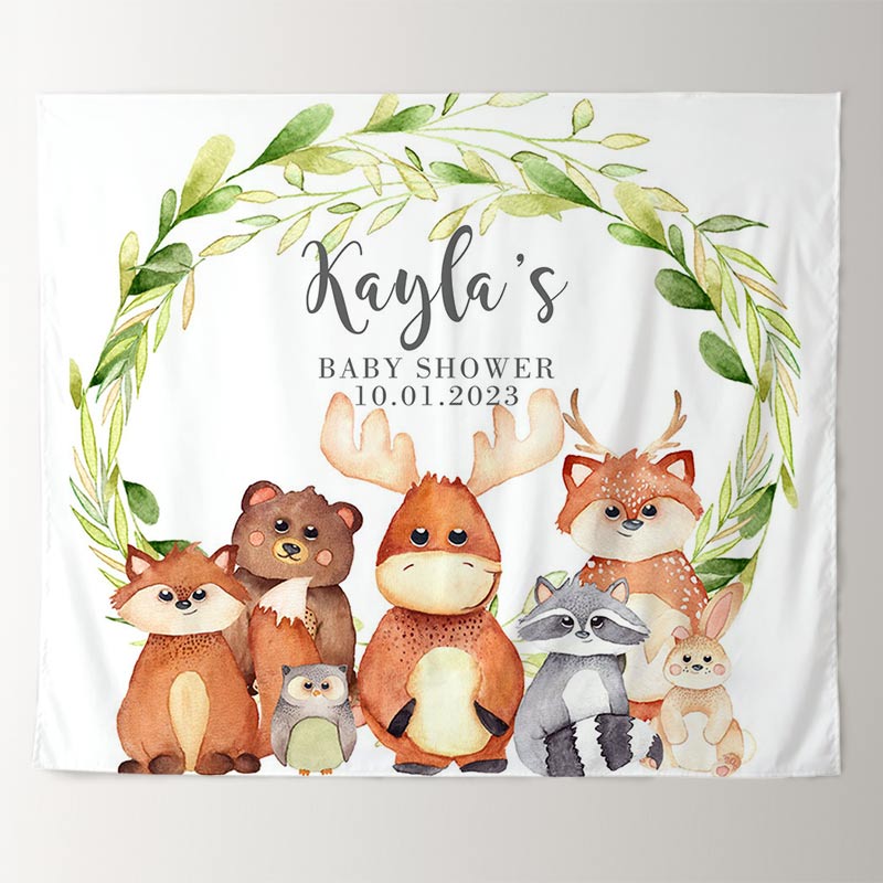 Lofaris Personalized Woodland Animals Flowers Baby Shower Backdrop