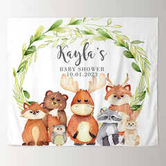 Lofaris Personalized Woodland Animals Flowers Baby Shower Backdrop