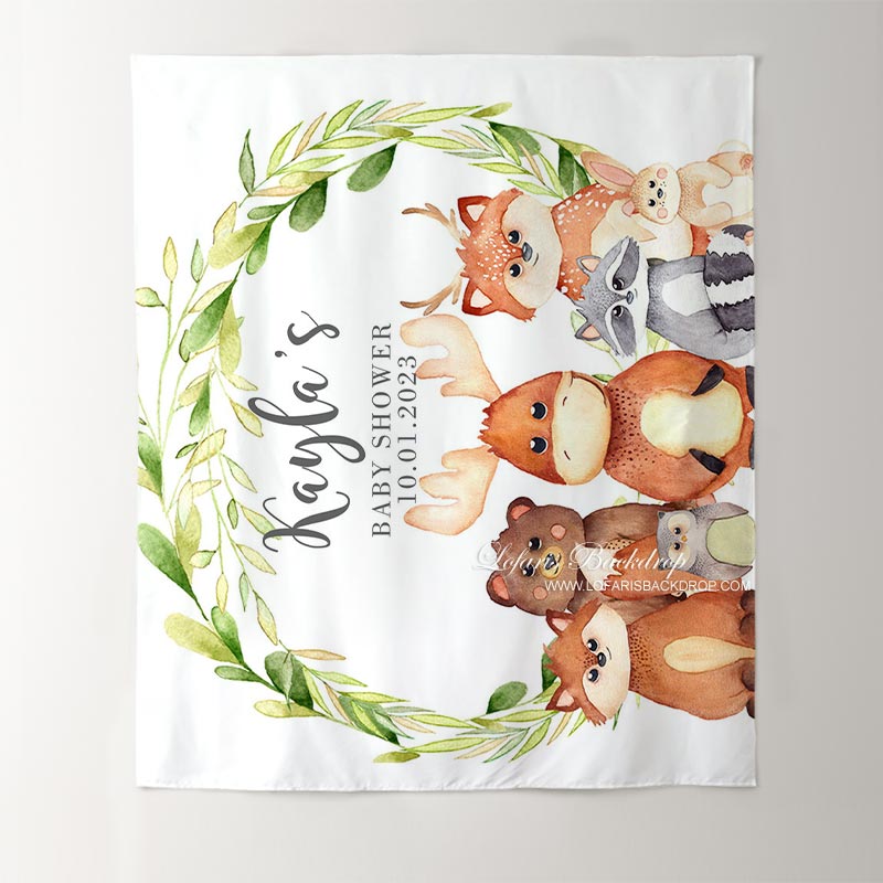Lofaris Personalized Woodland Animals Flowers Baby Shower Backdrop