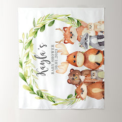 Lofaris Personalized Woodland Animals Flowers Baby Shower Backdrop