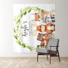 Lofaris Personalized Woodland Animals Flowers Baby Shower Backdrop