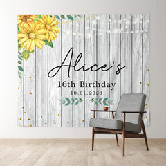 Lofaris Personalized Yellow Floral Wooden Birthday Backdrop