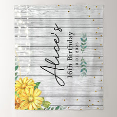 Lofaris Personalized Yellow Floral Wooden Birthday Backdrop