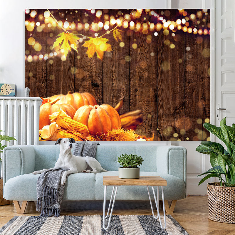 Lofaris Pimpkin Corn Lights Wood Autumn Backdrop for Photo