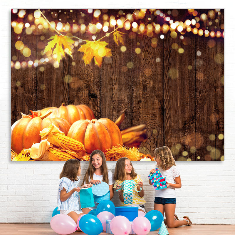 Lofaris Pimpkin Corn Lights Wood Autumn Backdrop for Photo
