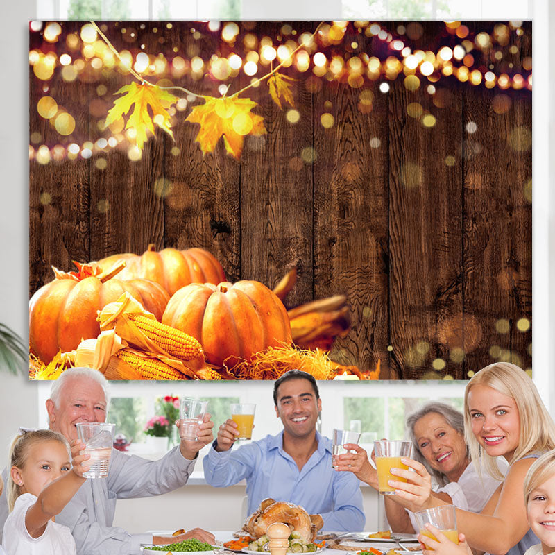 Lofaris Pimpkin Corn Lights Wood Autumn Backdrop for Photo