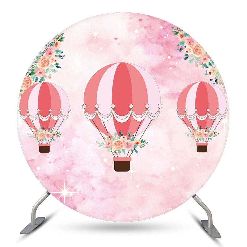 Lofaris Pink Airballoon Baby Shower Round Backdrop Cover
