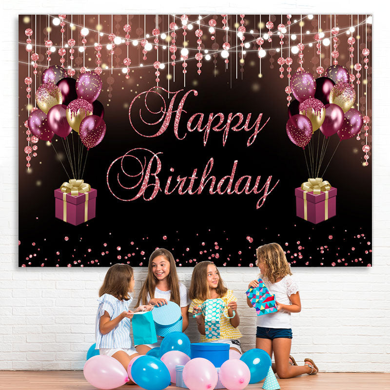 Lofaris Pink And Black Ballon Glitter Bokeh Birthday Backdrop