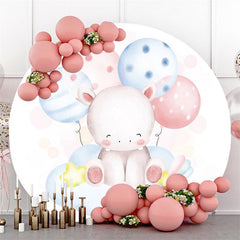 Blue And Pink Balloons Round Elephant Baby Shower Backdrop