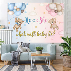 Lofaris Pink And Blue Bears Balloon Gender Reveal Backdrop