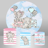Lofaris Pink And Blue Elephant Round Backdrop For Baby Shower