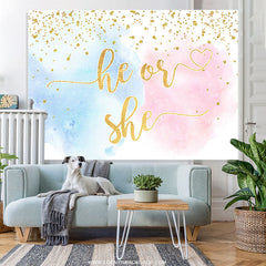 Lofaris Pink And Blue Gold Glitter She Or He Baby Shower Backdrop