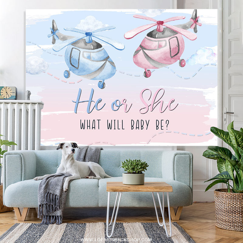 Lofaris Pink And Blue Helicopter Backdrops For Baby Shower