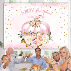 Lofaris Pink and Floral pumpkin baby shower Backdrop for girl