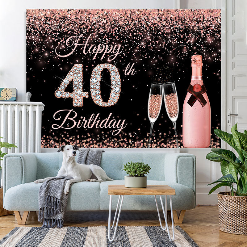 Lofaris Pink And Glitter Happy 40Th Birthday Backdrop For Woman
